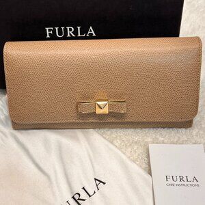 Furla Women's Wallet Beige Nude Flap Open Inner & Outer Zippers with Dust Bag